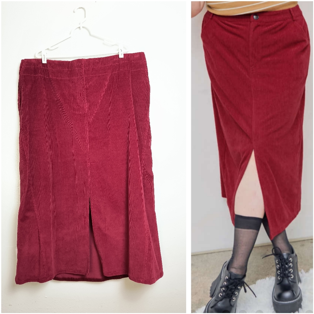 Ashley Stewart Casual Corduroy Skirt Women's Size 22 Raspberry Split Hem